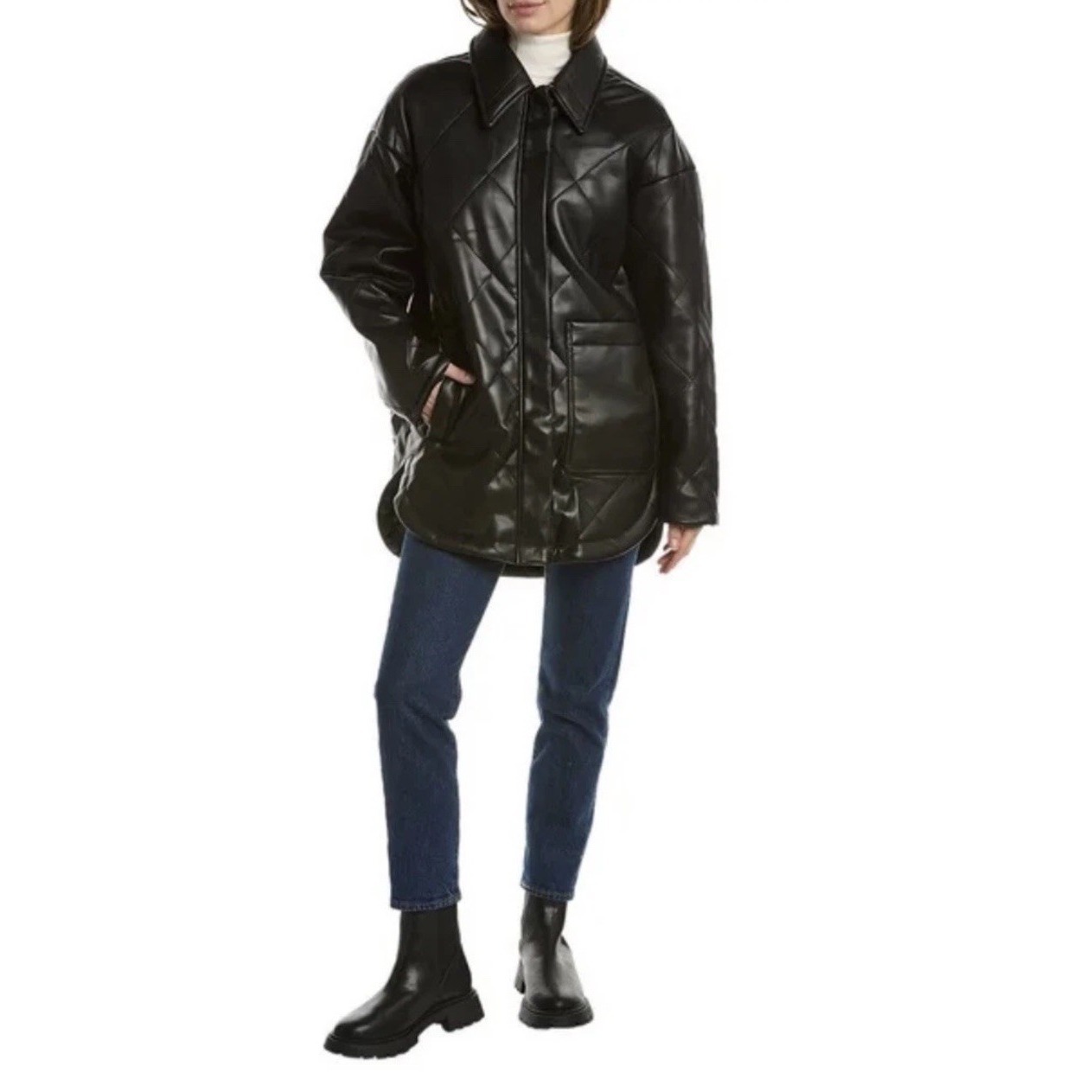 Apparis Stevie Vegan Leather Jacket Quilted Oversized Shacket S — image 3 of 8